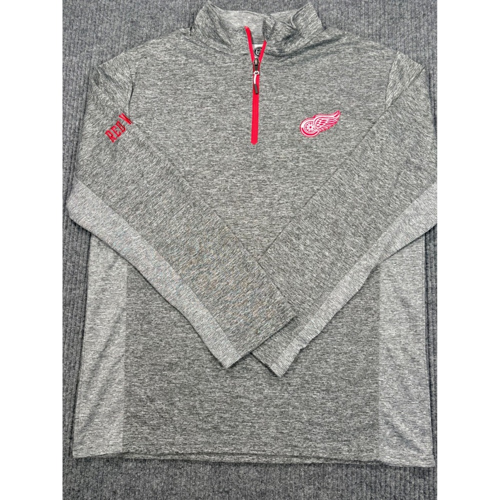 NHL Detroit Red Wings Mens Gray Heather Quarter Zip Pullover Shirt Size Medium